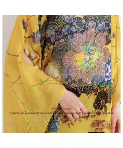 Women's Loose Solid Sheer Chiffon Caftan Poncho Batwing Tunic Top Blouse Summer Oversized Shirts Floral Yellow $12.59 Tops