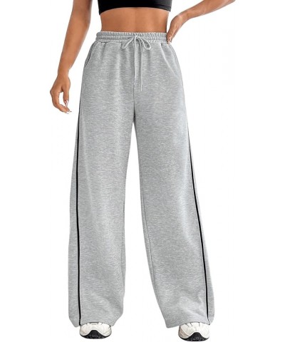 Women's Drawstring Waist Straight Leg Sweatpants Casual Wide Leg Pants Grey and Black $16.00 Activewear