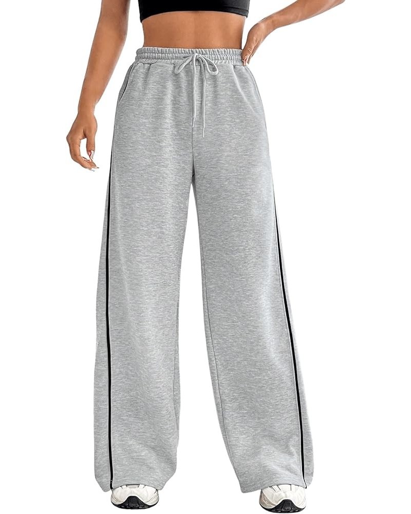 Women's Drawstring Waist Straight Leg Sweatpants Casual Wide Leg Pants Grey and Black $16.00 Activewear