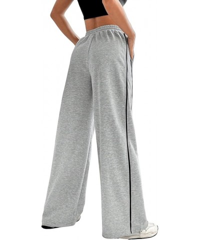 Women's Drawstring Waist Straight Leg Sweatpants Casual Wide Leg Pants Grey and Black $16.00 Activewear