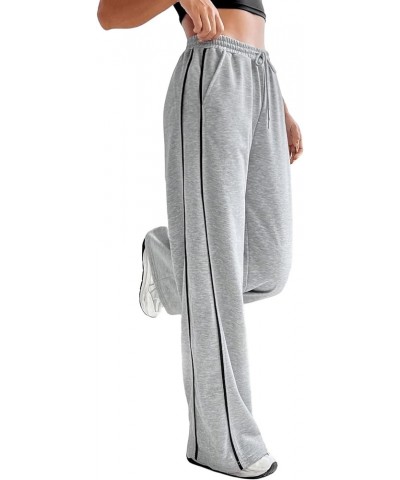 Women's Drawstring Waist Straight Leg Sweatpants Casual Wide Leg Pants Grey and Black $16.00 Activewear