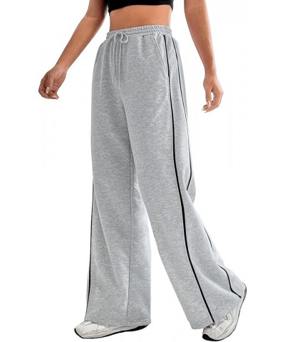 Women's Drawstring Waist Straight Leg Sweatpants Casual Wide Leg Pants Grey and Black $16.00 Activewear