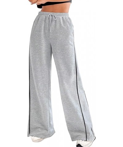 Women's Drawstring Waist Straight Leg Sweatpants Casual Wide Leg Pants Grey and Black $16.00 Activewear