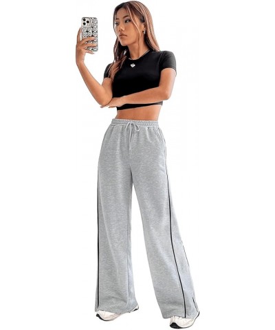 Women's Drawstring Waist Straight Leg Sweatpants Casual Wide Leg Pants Grey and Black $16.00 Activewear