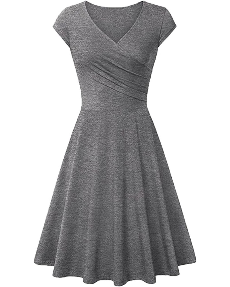 Women's A Line Dress Fashion Elegant V-Neck Short Sleeves Empire Waist Mini Wedding Dress Gray $10.25 Dresses