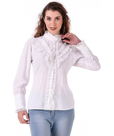 Women's Steampunk Victorian Renaissance Shirt Blouse White $26.52 Blouses