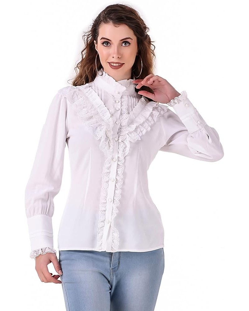 Women's Steampunk Victorian Renaissance Shirt Blouse White $26.52 Blouses