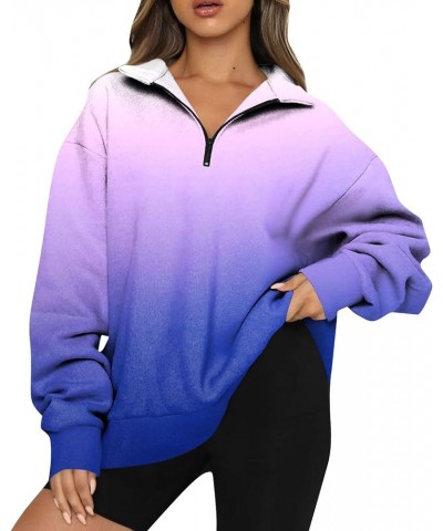 Womens Half Zip Hoodies Oversized Pullover Fall Soft Sweatshirts Quarter Zip Long Sleeve Lightweight Sweater Outfits Royal Bl...