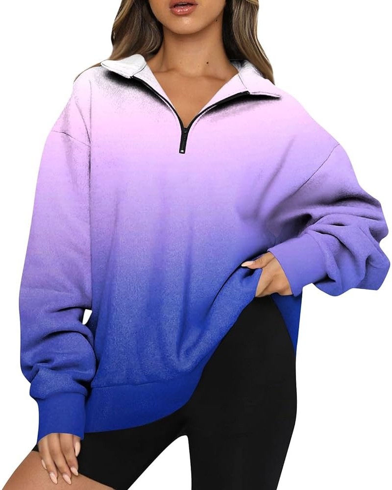 Womens Half Zip Hoodies Oversized Pullover Fall Soft Sweatshirts Quarter Zip Long Sleeve Lightweight Sweater Outfits Royal Bl...