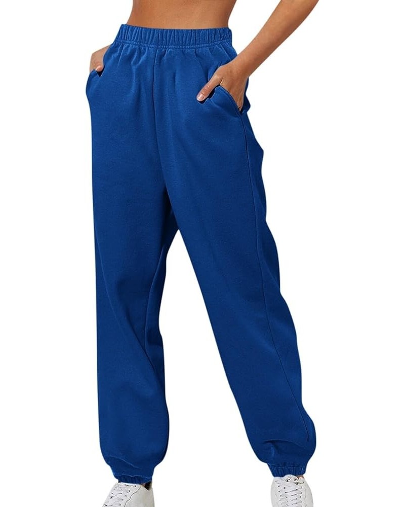 Womens Joggers with Pockets Fleece Lined High Waisted Sweatpants Comfy Elastic Waist Jogging Pants Sweat Pants E010- Blue $8....