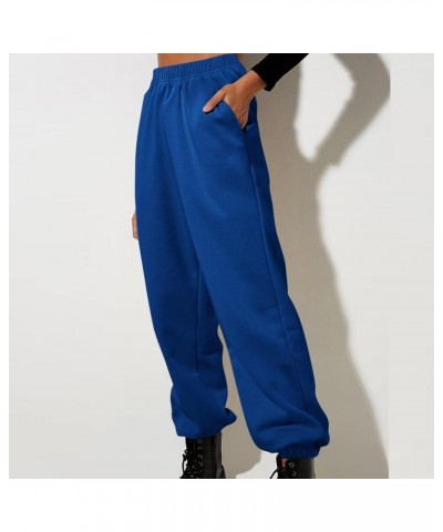 Womens Joggers with Pockets Fleece Lined High Waisted Sweatpants Comfy Elastic Waist Jogging Pants Sweat Pants E010- Blue $8....