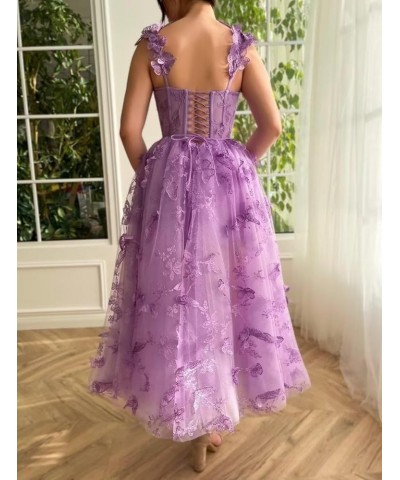 Women's 3D Butterfly Tulle Prom Dresses Tea Length Lace Embroidery A Line Fairy Corset Prom Evening Gown for Teens Black $25....