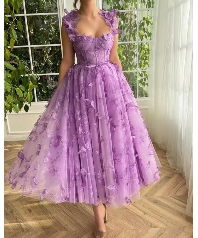 Women's 3D Butterfly Tulle Prom Dresses Tea Length Lace Embroidery A Line Fairy Corset Prom Evening Gown for Teens Black $25....