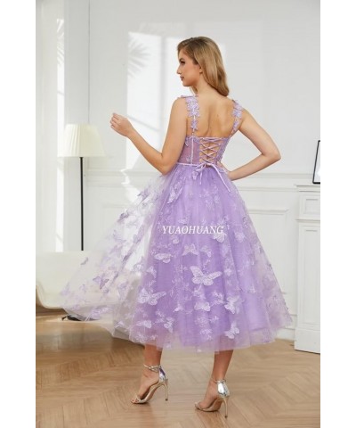 Women's 3D Butterfly Tulle Prom Dresses Tea Length Lace Embroidery A Line Fairy Corset Prom Evening Gown for Teens Black $25....