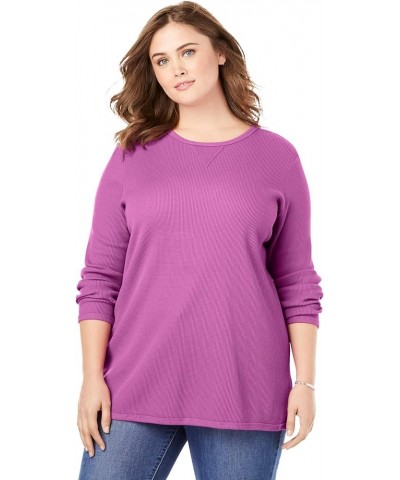 Women's Plus Size Thermal Waffle Sweatshirt Heather Grey $17.54 Hoodies & Sweatshirts