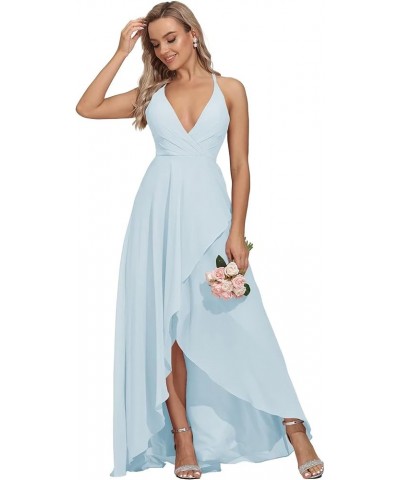 Spaghetti Straps Bridesmaid Dresses for Women Long Formal Evening Dresses High Low Wedding Guest Dresses Sky Blue $29.49 Dresses