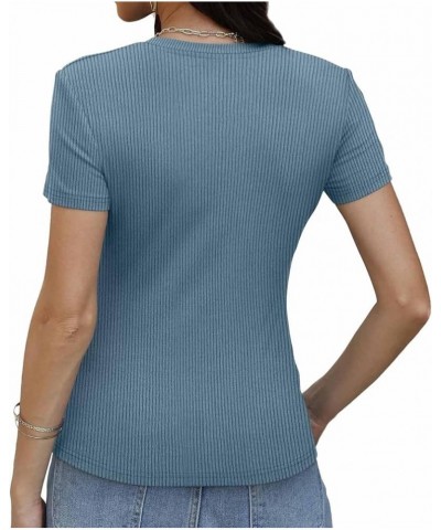 Women's Casual Basic Fashion Short Sleeve Tops Going Out Crop Tops Slim Fit Crew Neck Tight T Shirts for Women Blue $15.48 T-...