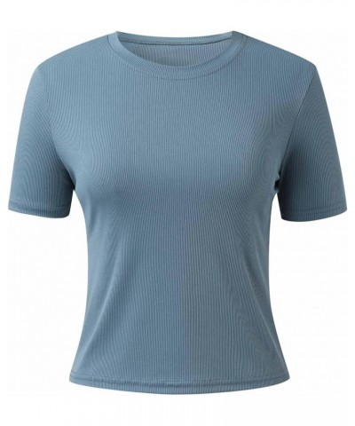 Women's Casual Basic Fashion Short Sleeve Tops Going Out Crop Tops Slim Fit Crew Neck Tight T Shirts for Women Blue $15.48 T-...